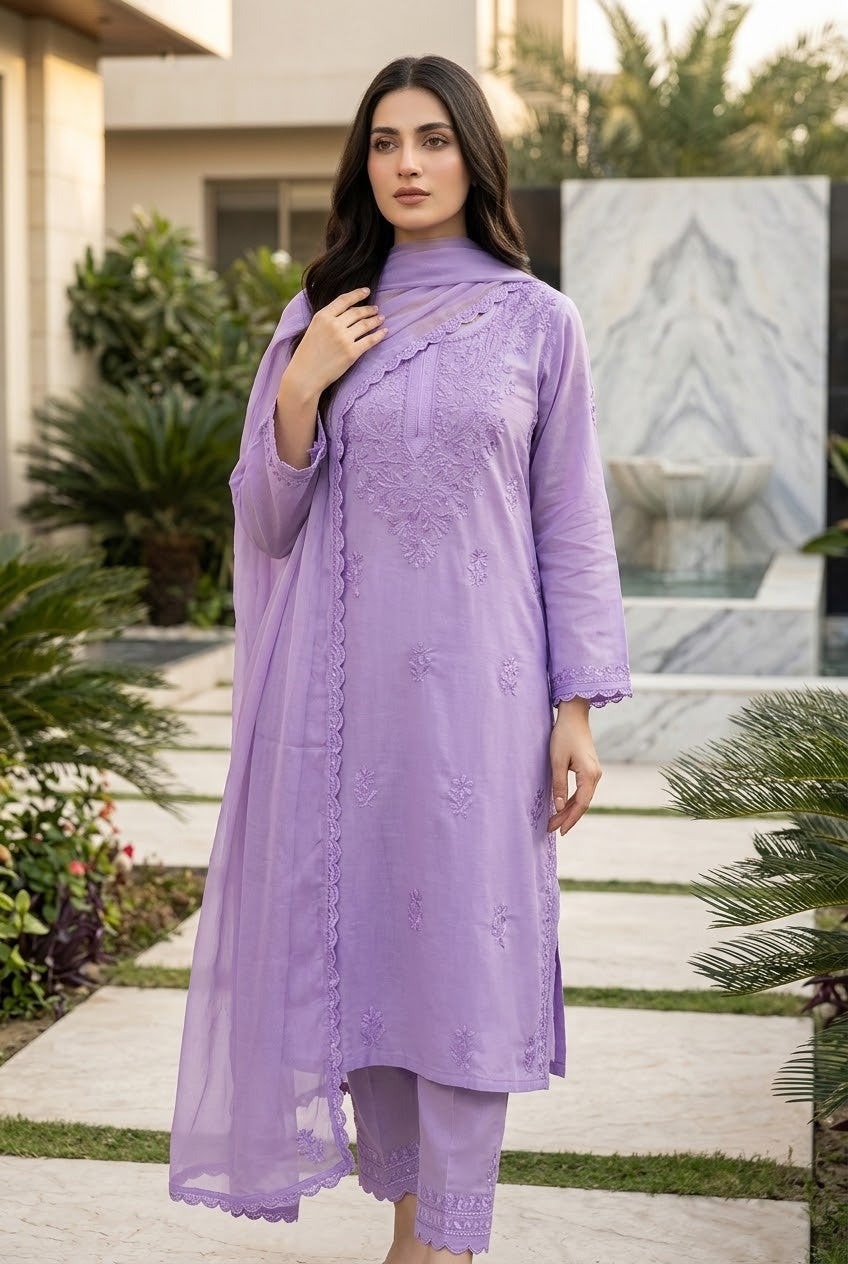 Lucknow 3pc Embroidered Suit