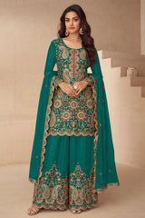 Green Embroidered Chinon Suit