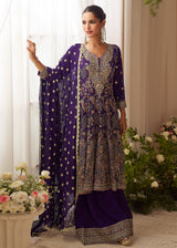 Violet Purple Embroidered Function Wear Palazzo Suit