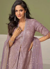 Lilac Georgette Embroidered Palazzo Suit