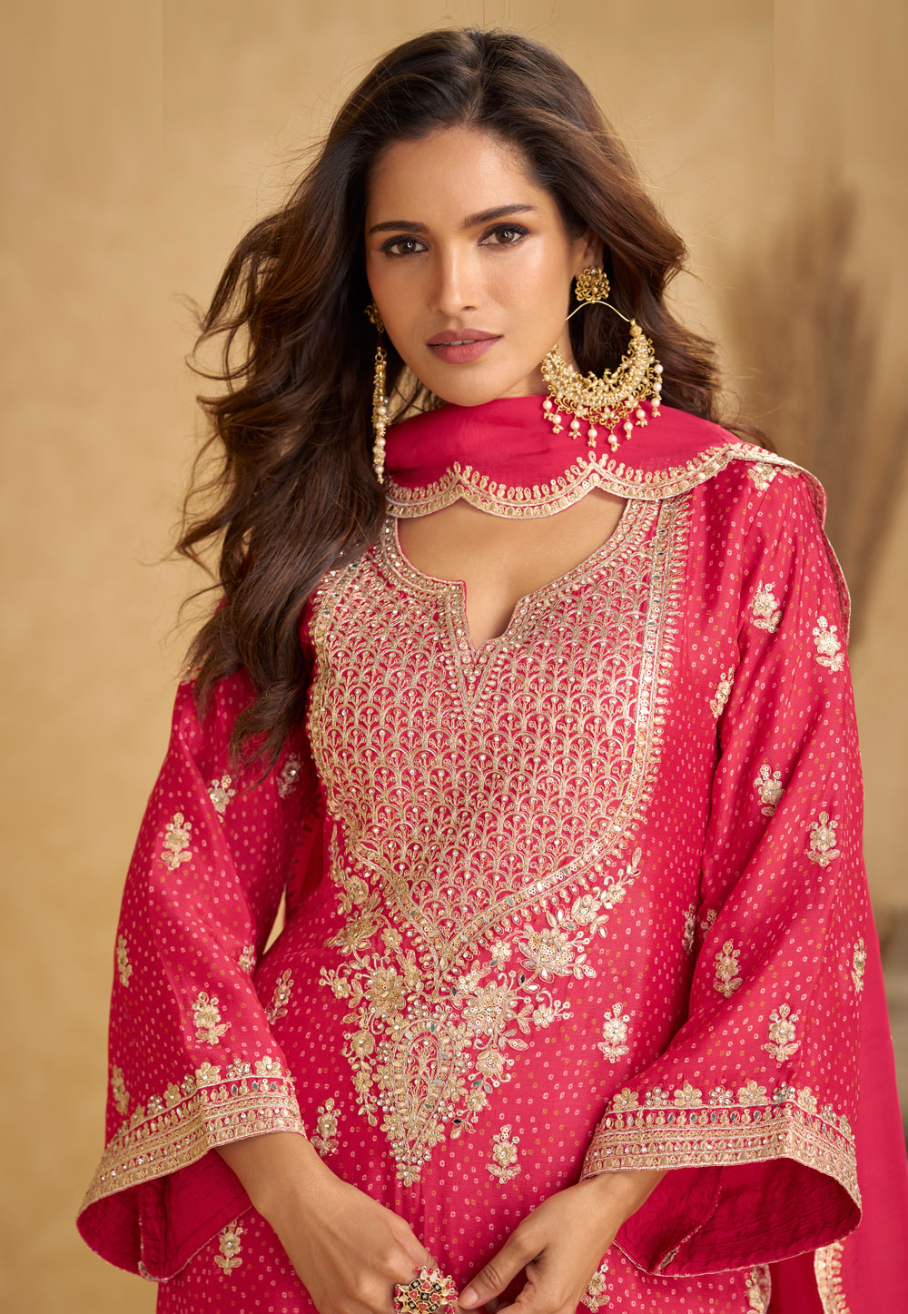 Pink Chinon Palazzo Suit