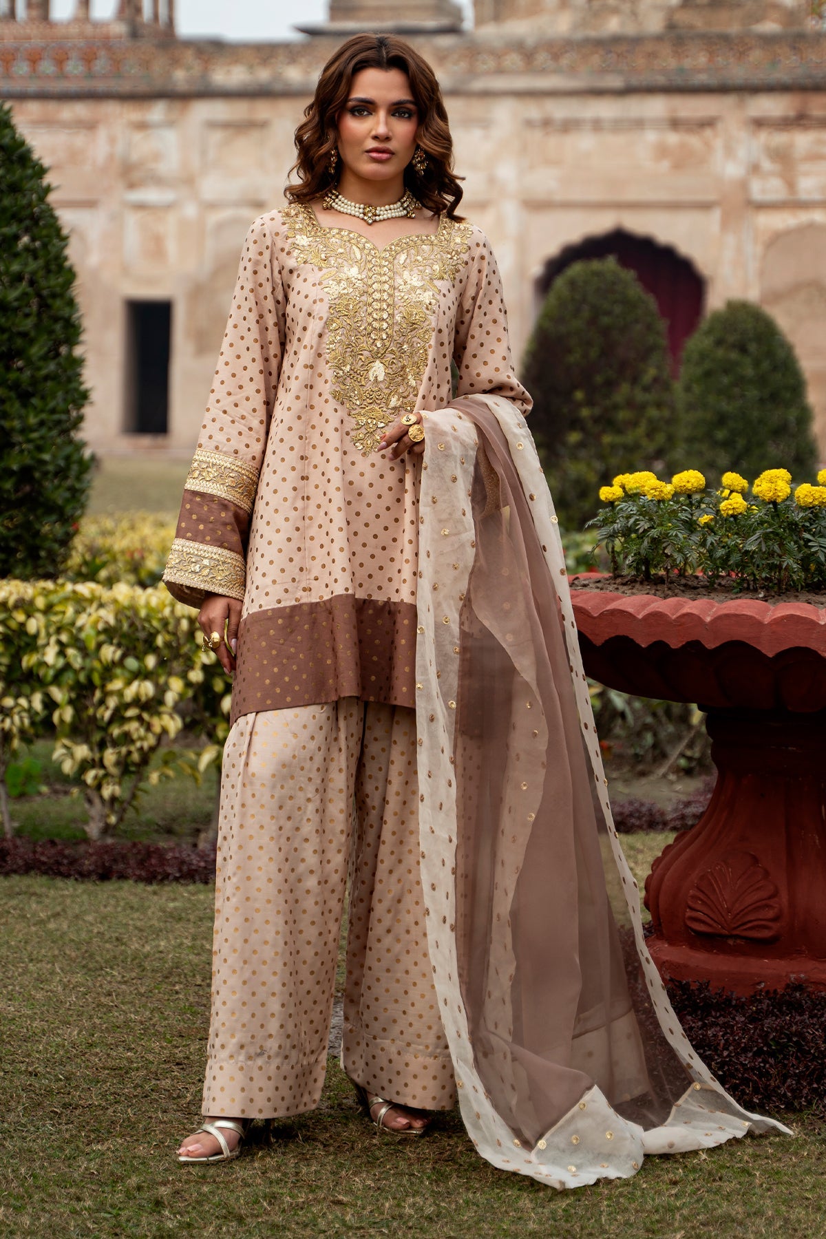 3-PC Embroidered Raw-Silk Suit By Charizma