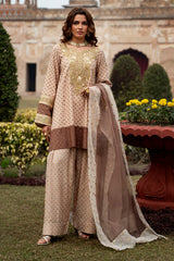 3-PC Embroidered Raw-Silk Suit By Charizma