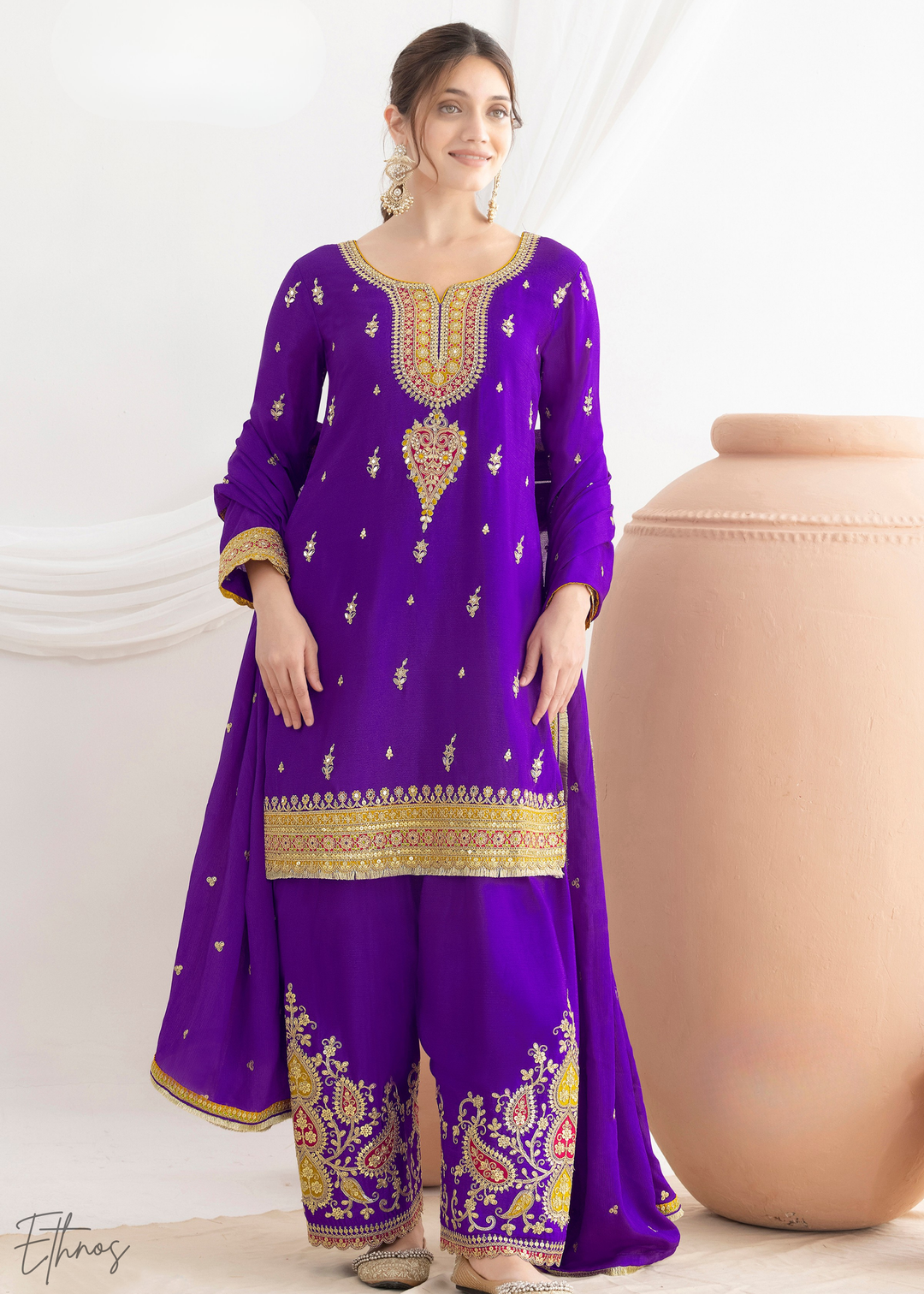 Indigo Purple Chinon Silk Salwar Suit