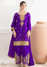 Indigo Purple Chinon Silk Salwar Suit
