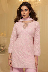 Pink Embroidered Georgette Sharara Suit