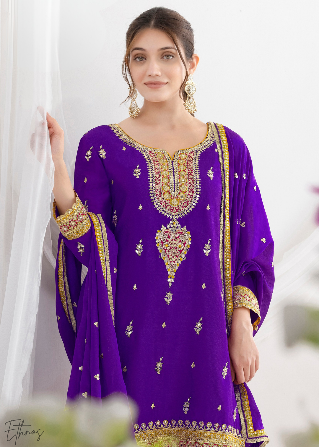 Indigo Purple Chinon Silk Salwar Suit