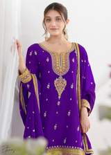 Indigo Purple Chinon Silk Salwar Suit