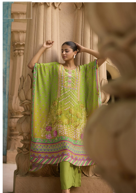 Green Aster Floral Relaxed Fit Kaftan Pant Set