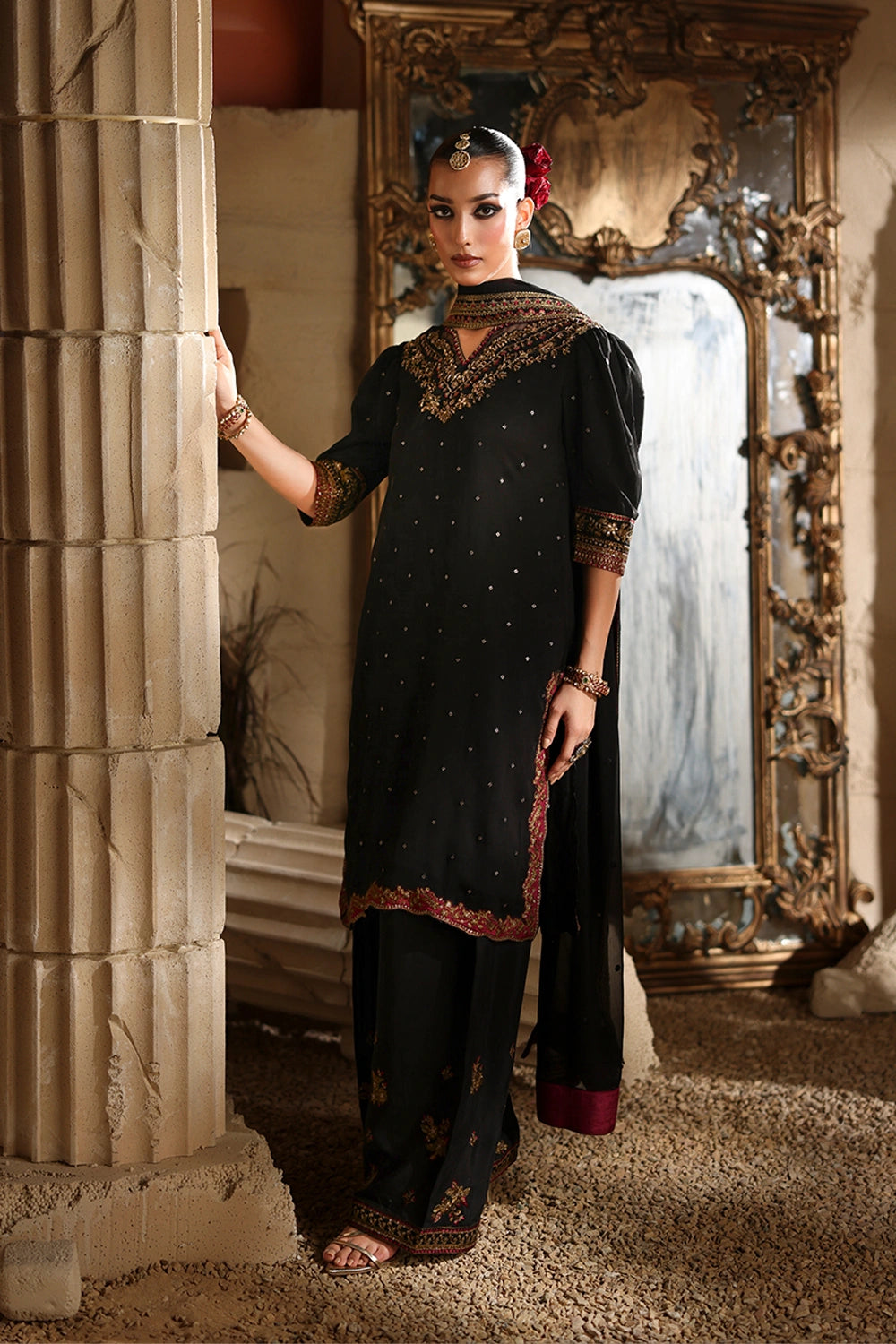 Azure Luxe Mystère Black Chiffon Suit - view 4