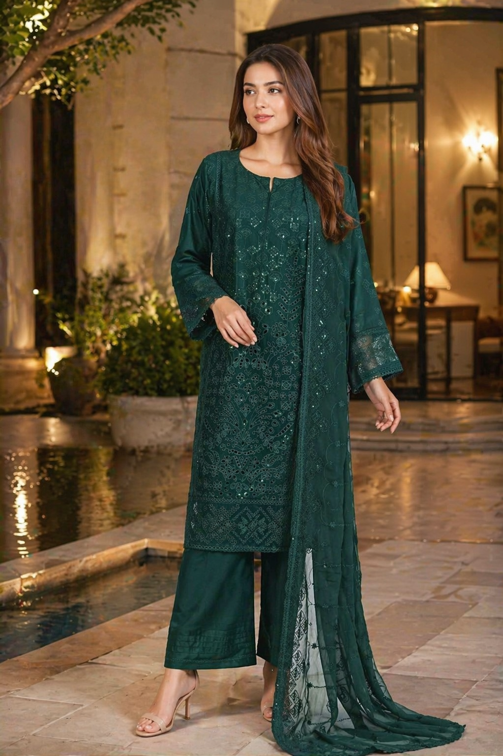 Bin Saeed Luxury Embroidered Lawn With Chiffon Dupatta
