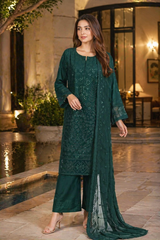 Bin Saeed Luxury Embroidered Lawn With Chiffon Dupatta