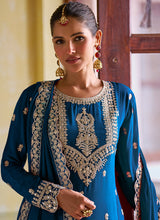 Royal Blue Embroidered Silk Anarkali Pant Suit