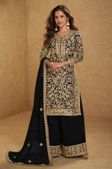 Black Embroidered Georgette Suit