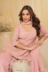 Pink  Embroidered Georgette Sharara Suit