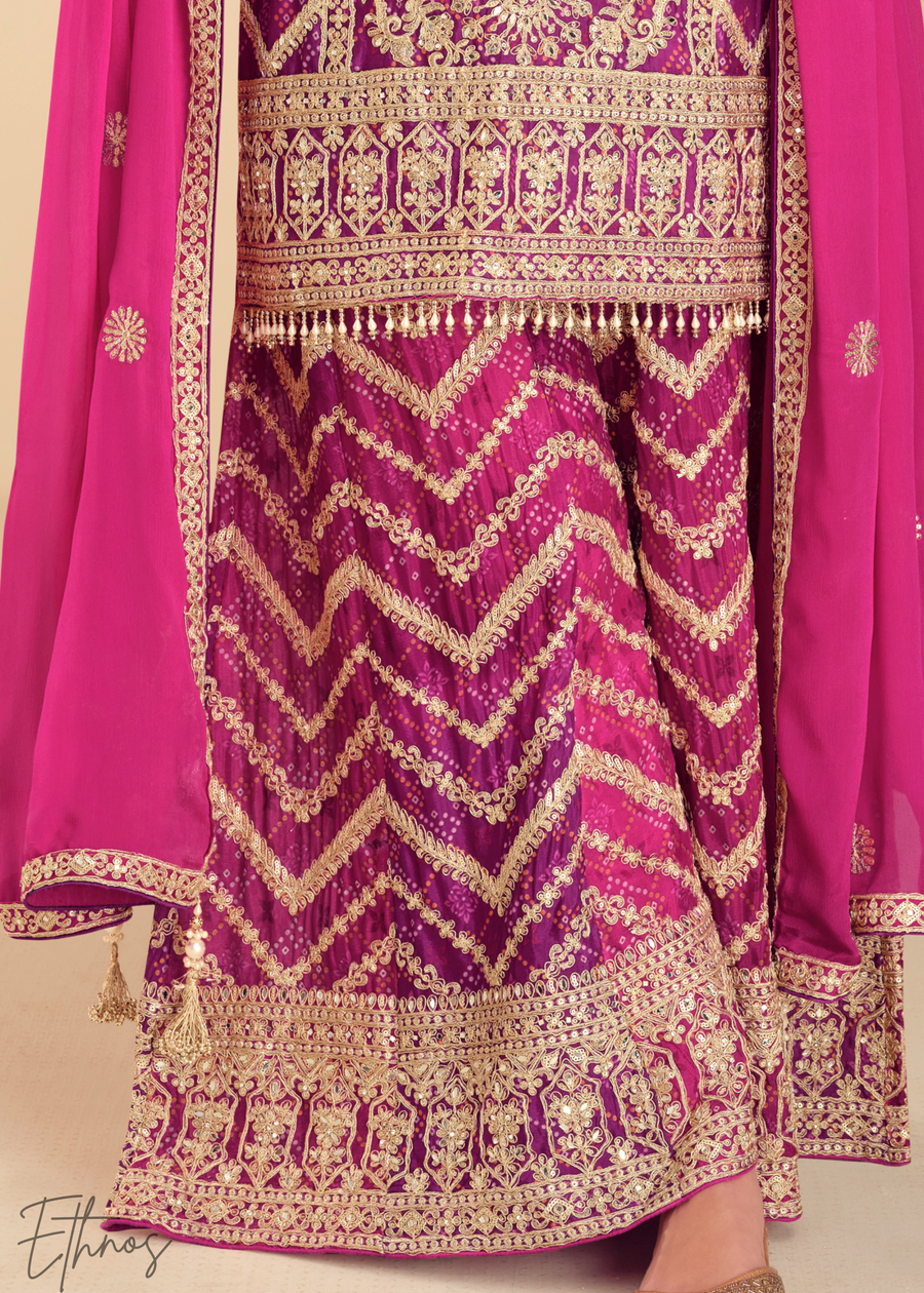 Hot Pink Chinon Palazzo Suit