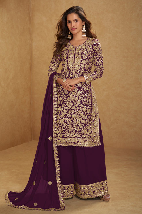 Purple Embroidered Georgette Suit