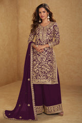 Purple Embroidered Georgette Suit