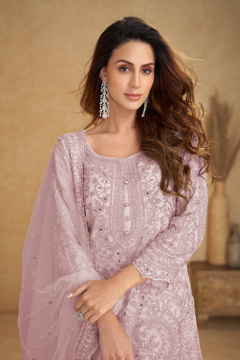 Blue Grey Embroidered Luxury Net Suit