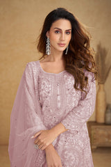 Blue Grey Embroidered Luxury Net Suit