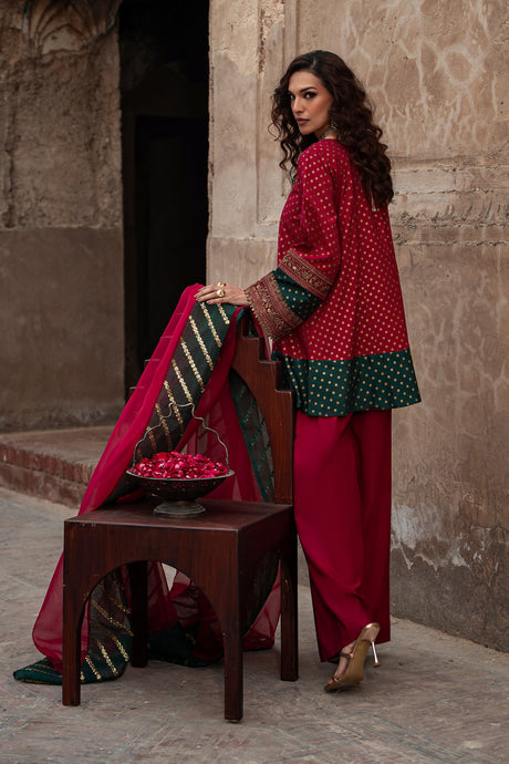 3-PC Embroidered Raw-Silk Suit by Charizma
