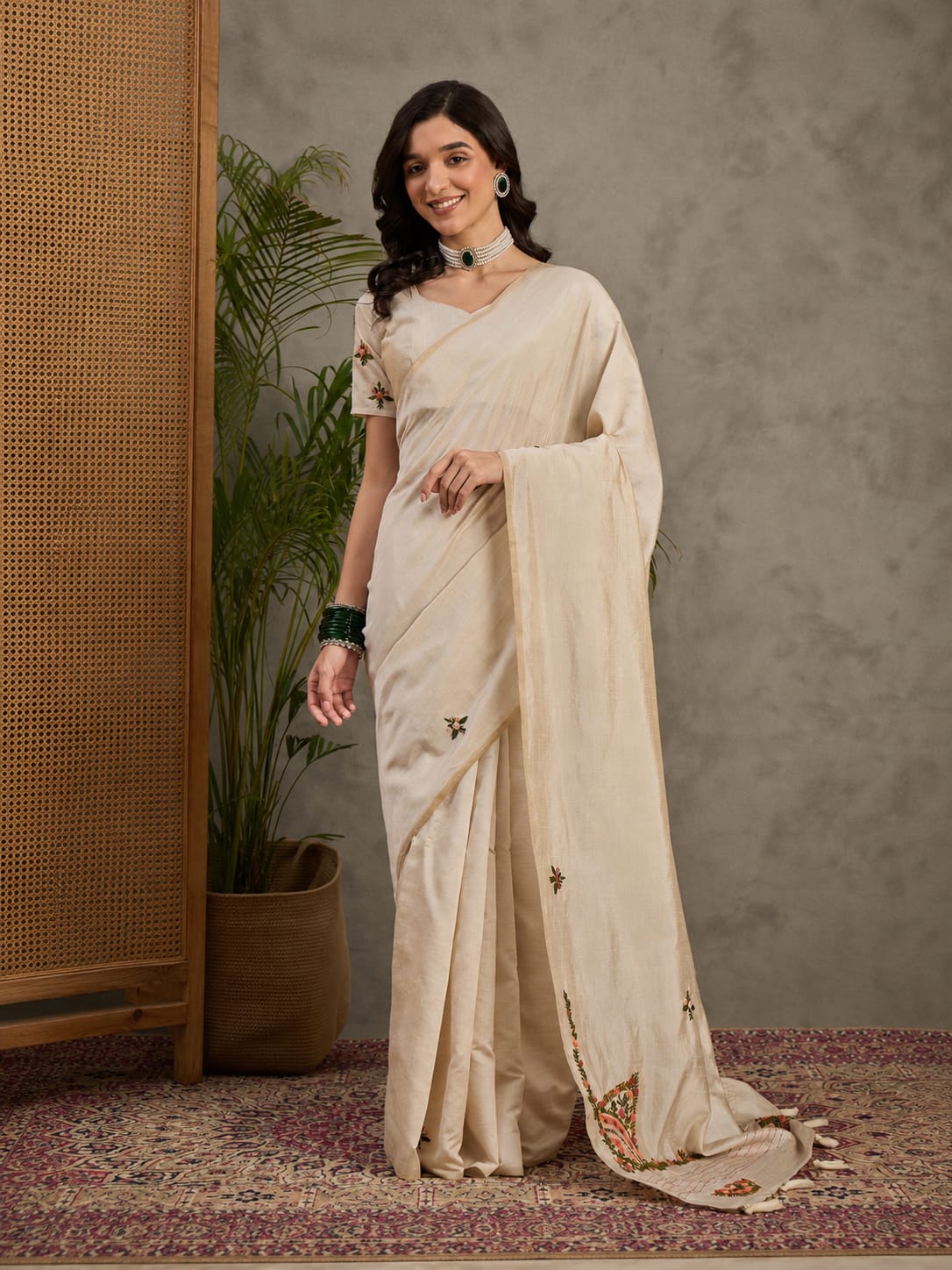 Tasrika Embroidered Kantha Tussar Silk Saree