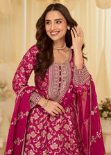 Pink Viscose Jacquard Silk With Embroidery Work Anarkali Suit