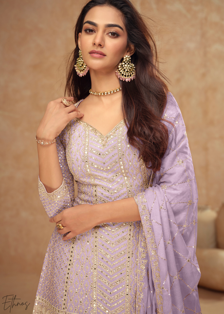 Lilac Sequins Chinon Palazzo Suit