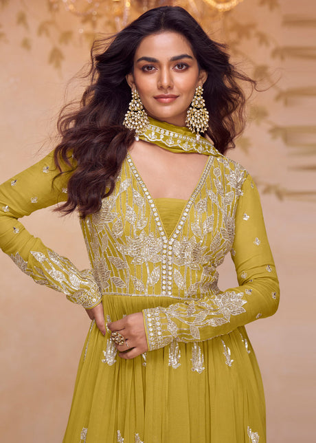 Mustard Chinon Silk With Palazzo Suit