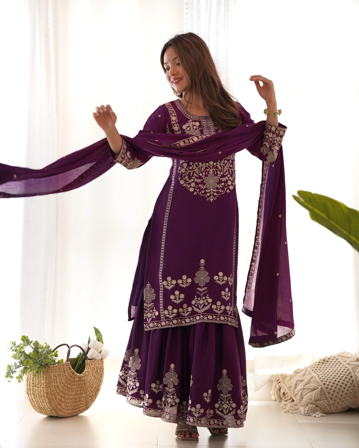 Indian Chinon Silk Sharara Suit