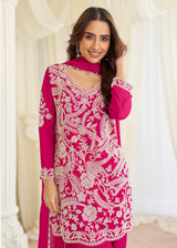 Pink Premium Chinnon Silk & Georgette, Pant Style Salwar Suit