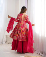 Rani Pink Silk Anarkali with Palazzo and Dupatta Set
