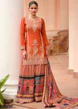 Tiger Orange Embroidered Chinon Silk Kurta