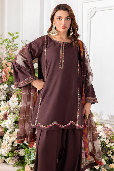 3-PC Embroidered Raw-Silk Suit by Charizma