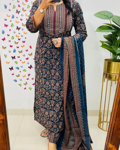 Printed Cotton Kurti Set: Elegant Indian Suit with Dupatta