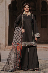 3-PC Embroidered Raw-Silk Suit By Charizma