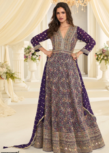 PURPLE GEORGETTE ANARKALI GOWN WITH ALL-OVER ZARKAN EMBROIDERY