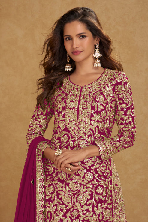 Pink Embroidered Georgette Suit