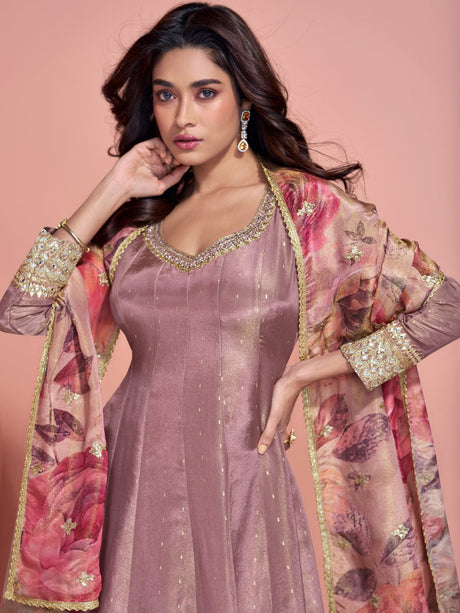Mauve Purple Heavy Embroidered Anarkali Suit