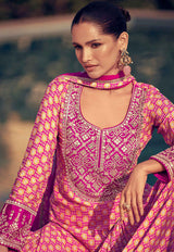 Digital Printed Chinon Silk Suit in Pink