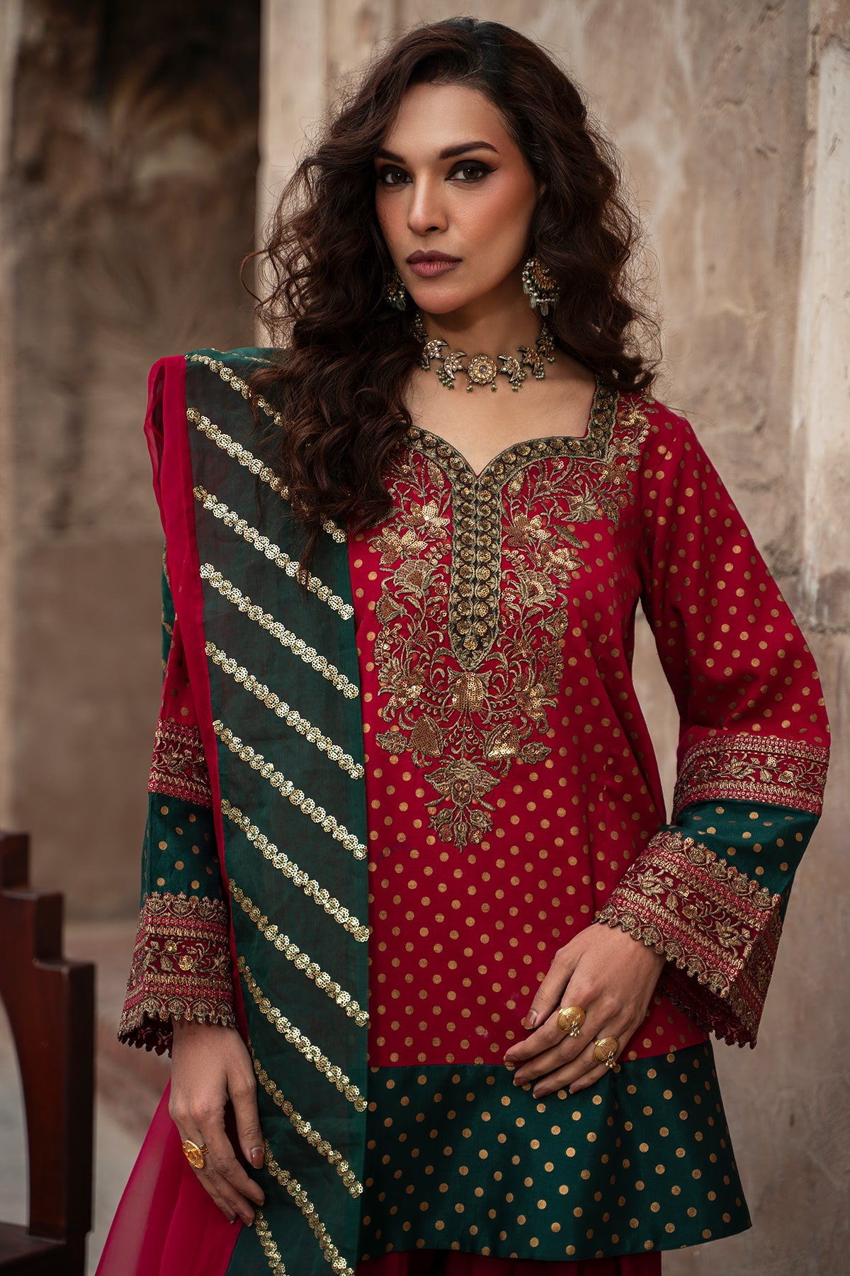 3-PC Embroidered Luxury Suit By Charizma
