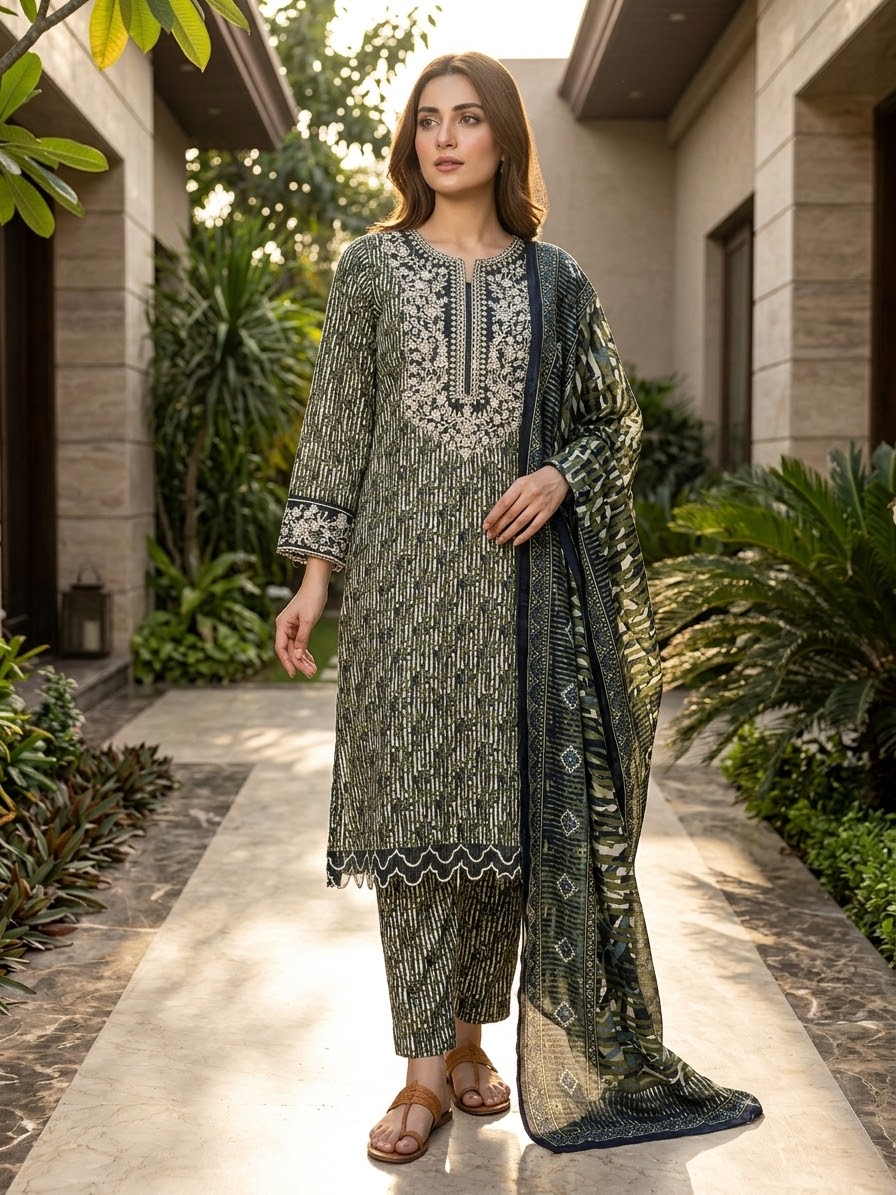 Bin Saeed Embroidered Lawn With Cotton Dupatta
