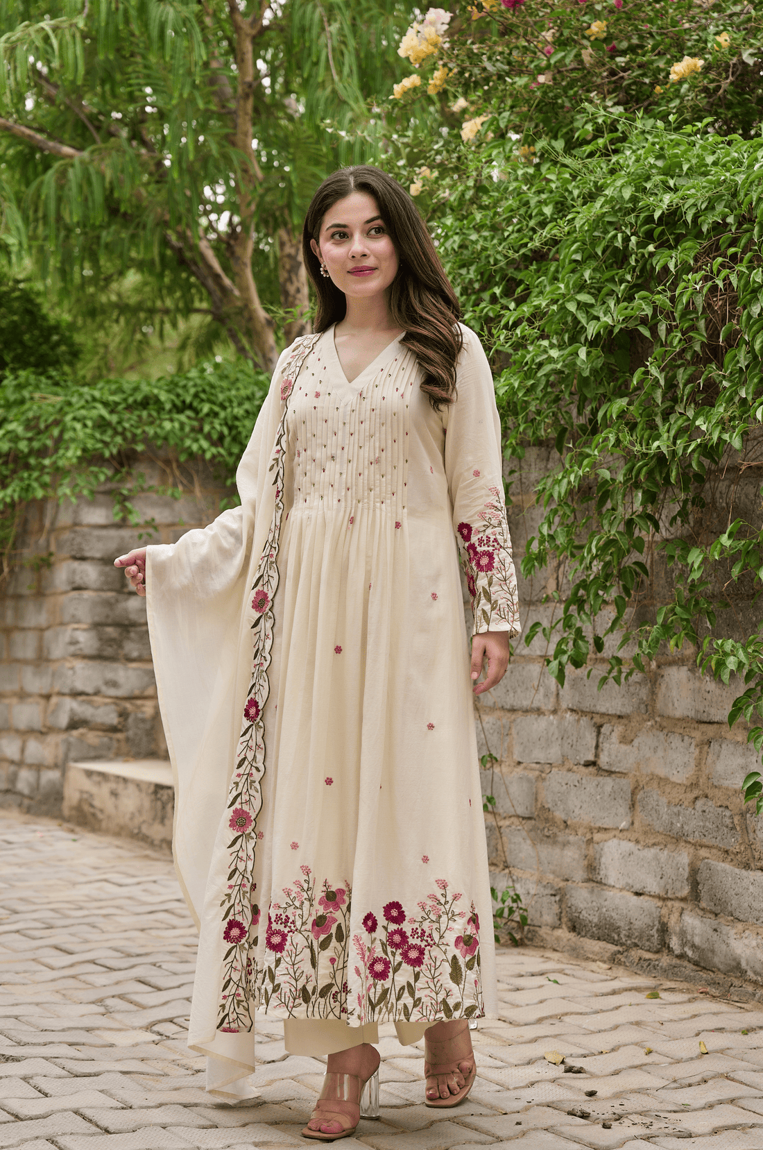 Chanderi Silk Embroidered & Handwork Anarkali Set