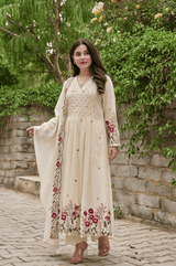 Chanderi Silk Embroidered & Handwork Anarkali Set