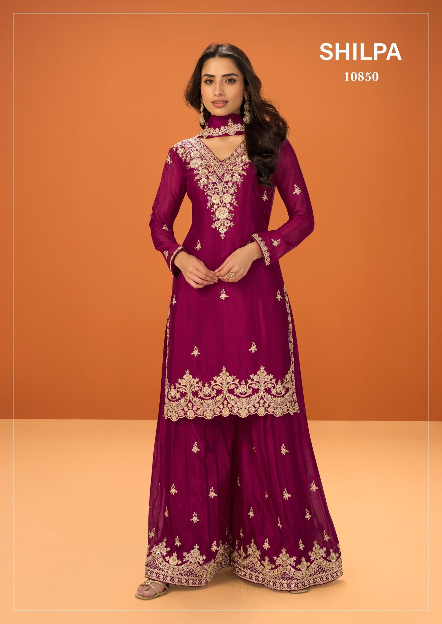 Indian Chinon Silk Sharara Suit