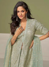 Sea Green Georgette Embroidered Palazzo Suit