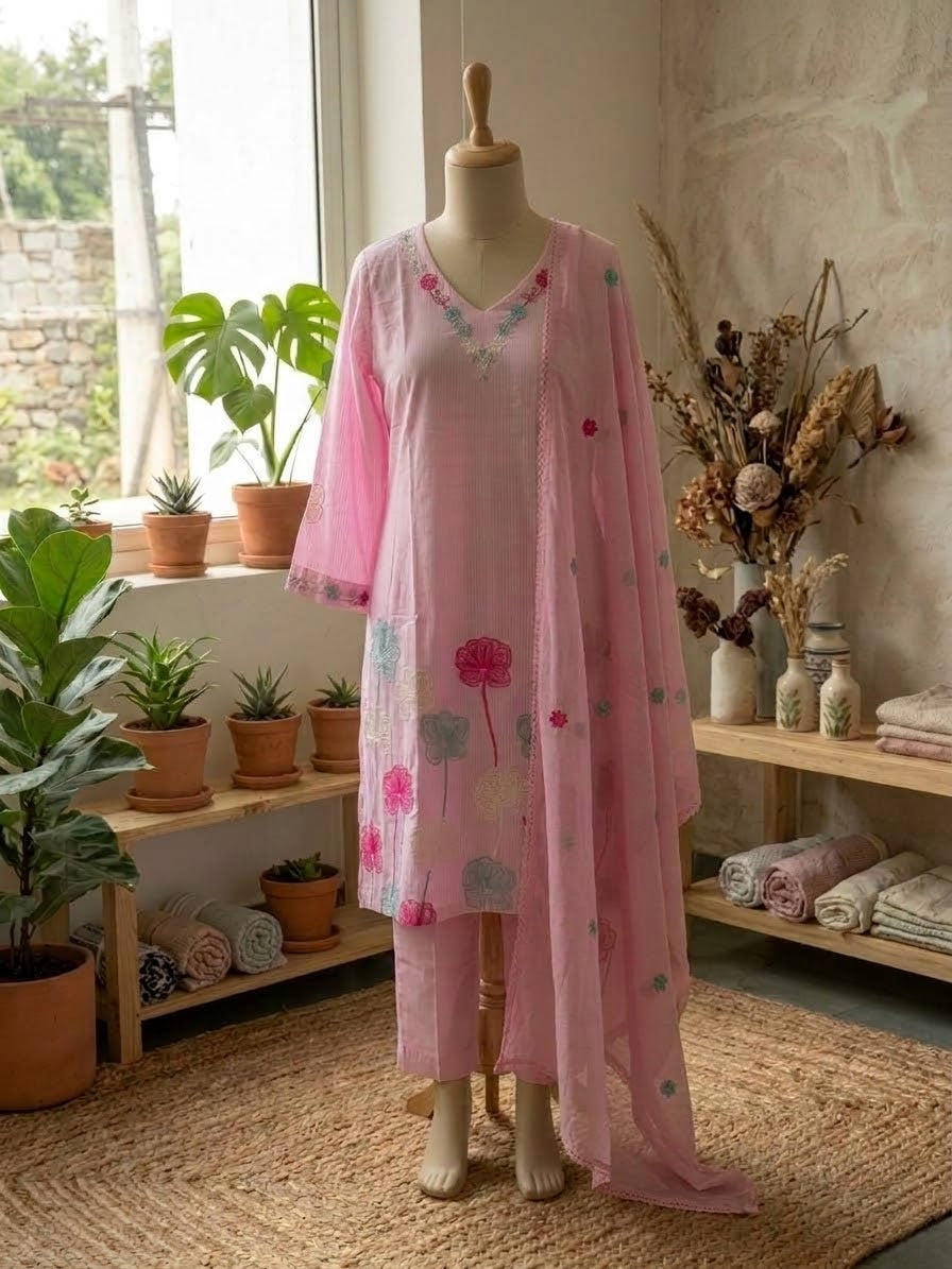 Mul Cotton Embroidered 3pc Suit