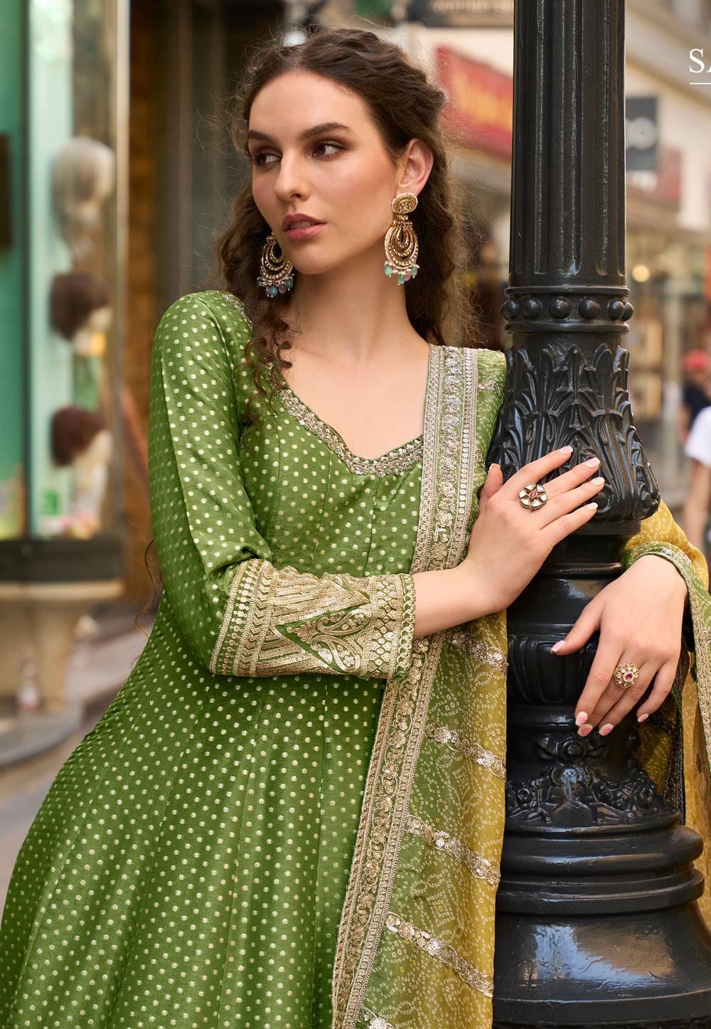 Green Viscose Jacquard Long Anarkali Suit