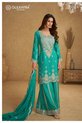 Sky Blue Chinon Palazzo Suit