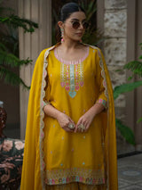 Motifs Embroidered Straight Kurta & Sharara With Dupatta
